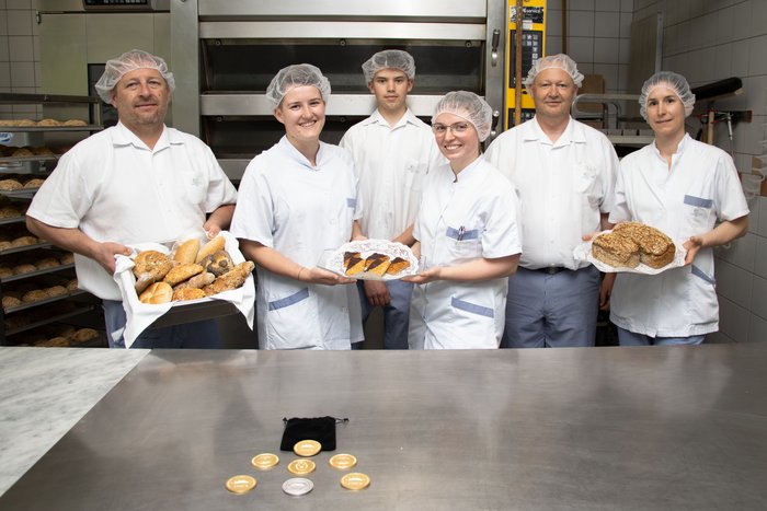 Das Team der Bäcker*innen und Konditor*innen: v.l.n.r.: Mario Böhm, Beatrice Bany-Berger, Felix Hinterreiter, Judith Eichhorn, Thomas Kühböck, Martina Dumfart-Haindl, Vlora Kastrati (nicht auf dem Bild).