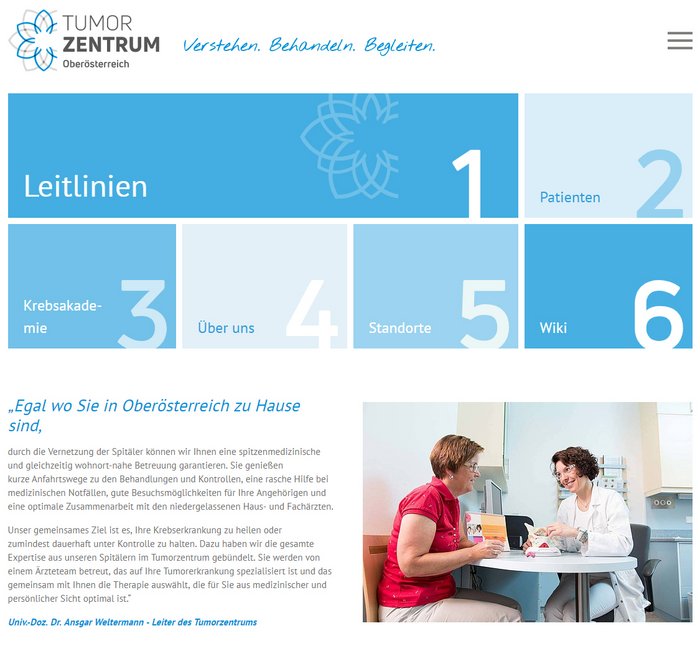 Einstiegsseite Website Tumorzentrum
