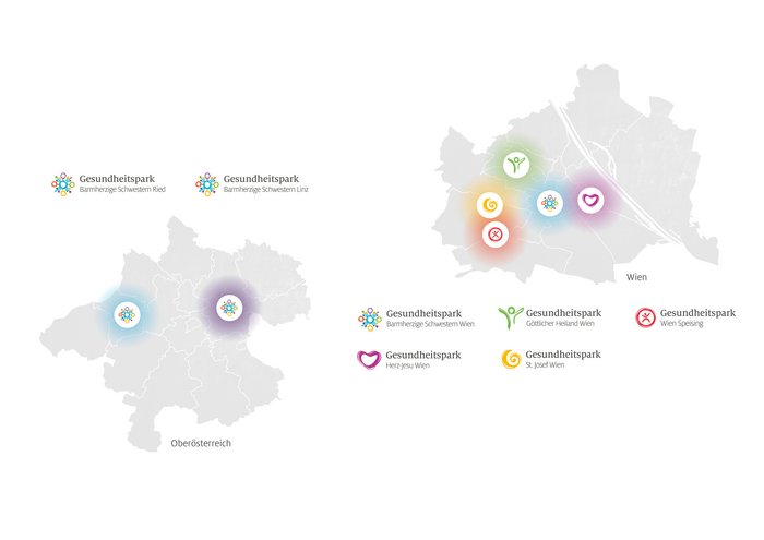 Landkarte mit Standorten des Gesundheitsparks